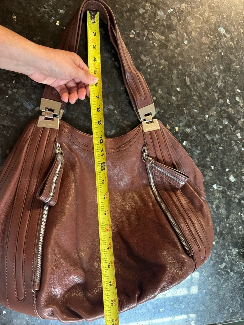 b. makowsky Chocolate Brown Pebbled Leather Hobo